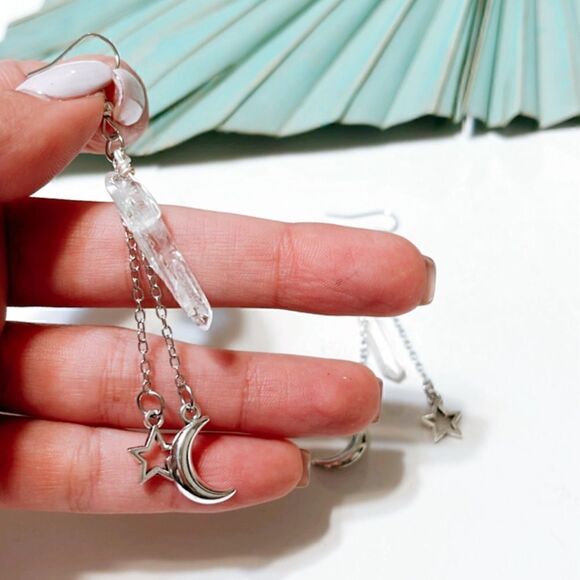 Silver crystal drop earrings S73 - Picture 2 of 2